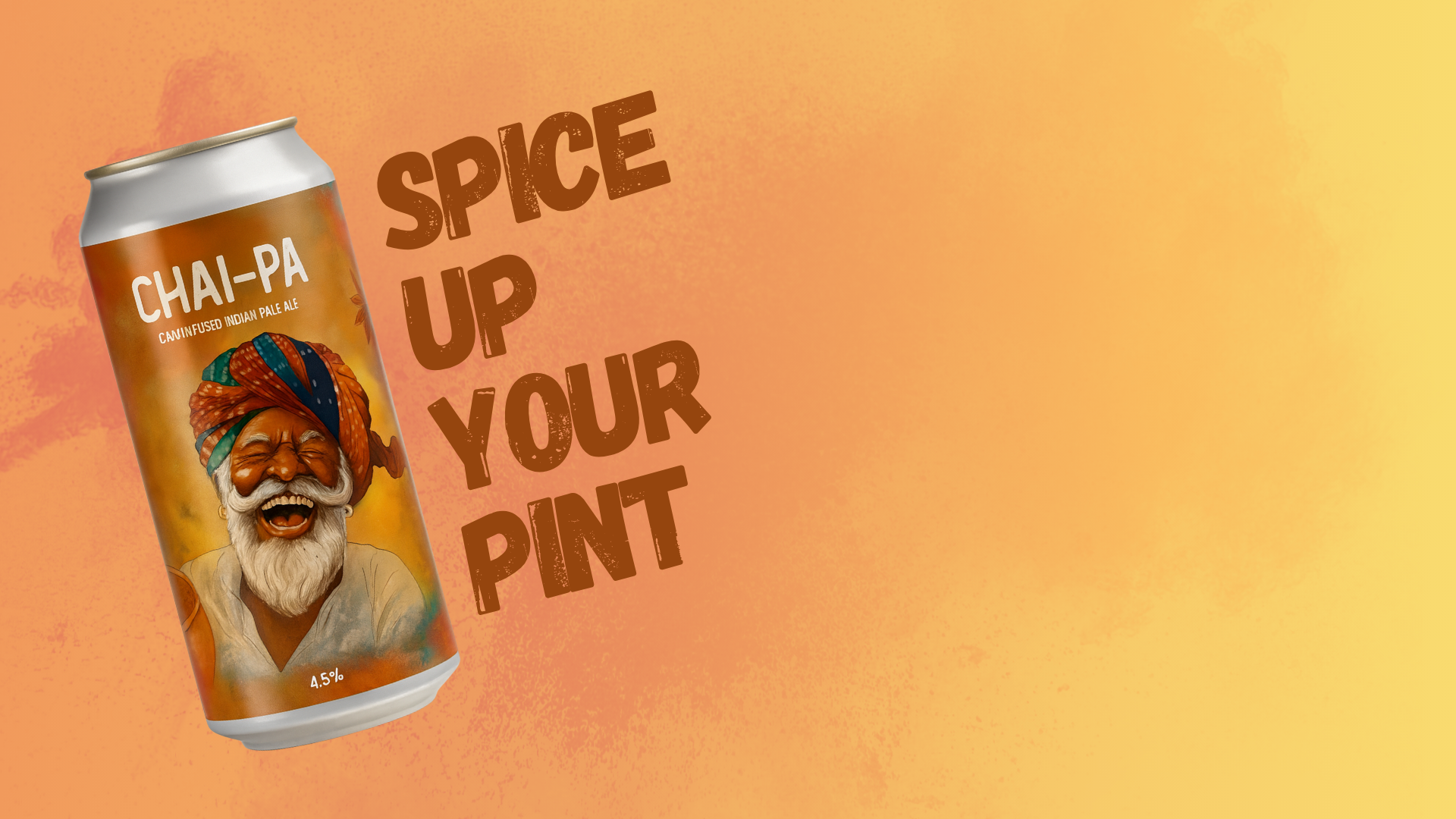 Can of Chai-Pa beer with a man's face on an orange gradient background